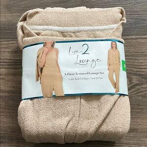 Live 2 Lounge 3-Piece Textured Cable Knit Lounge Set - Cream